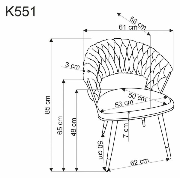 Scaun K551, gri/negru/auriu, stofa catifelata/metal, 62x58x85 cm