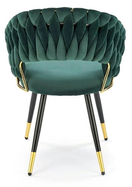Scaun K551, verde inchis/negru/auriu, stofa catifelata/metal, 62x58x85