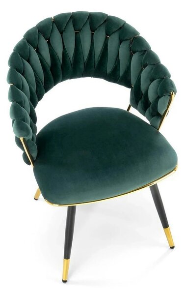 Scaun K551, verde inchis/negru/auriu, stofa catifelata/metal, 62x58x85