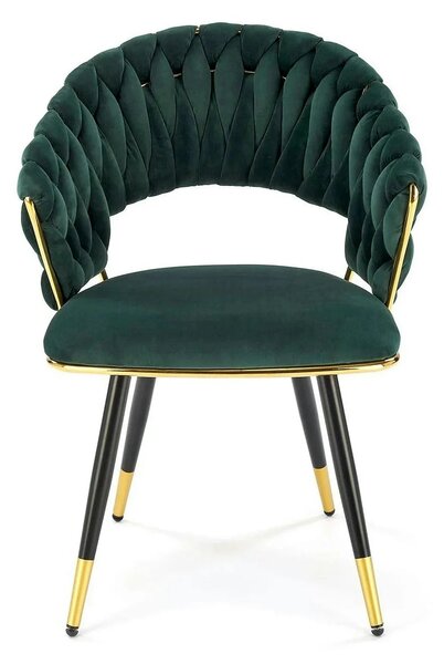 Scaun K551, verde inchis/negru/auriu, stofa catifelata/metal, 62x58x85