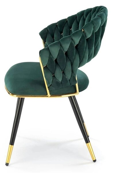 Scaun K551, verde inchis/negru/auriu, stofa catifelata/metal, 62x58x85