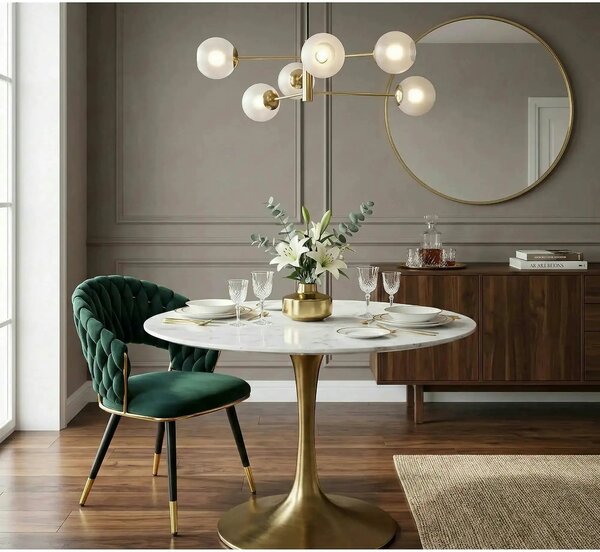 Scaun K551, verde inchis/negru/auriu, stofa catifelata/metal, 62x58x85