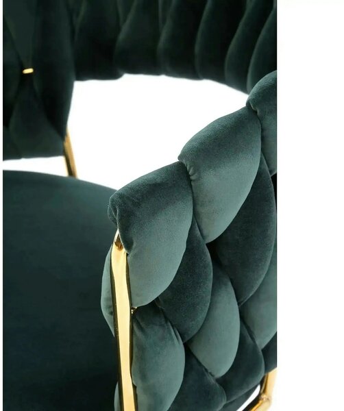 Scaun K551, verde inchis/negru/auriu, stofa catifelata/metal, 62x58x85