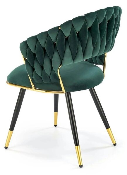 Scaun K551, verde inchis/negru/auriu, stofa catifelata/metal, 62x58x85
