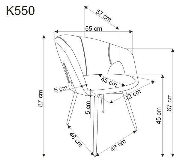 Scaun rotativ K550, gri/negru, stofa clasica/metal, 57x57x78 cm