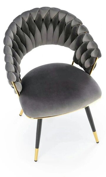 Scaun K551, gri/negru/auriu, stofa catifelata/metal, 62x58x85 cm