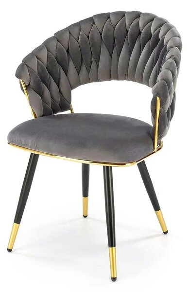 Scaun K551, gri/negru/auriu, stofa catifelata/metal, 62x58x85 cm