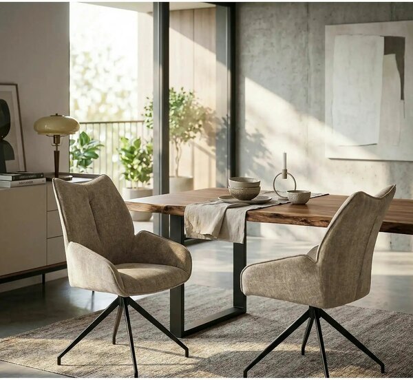 Scaun rotativ K553, bej/negru, stofa clasica/metal, 60x66x96 cm