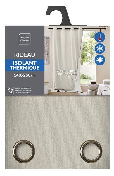 Draperie bej termoizolantă din catifea reiată 140x260 cm Madison – douceur d'intérieur