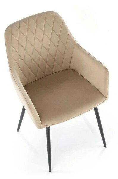 Scaun bej tapitat K558, bej/negru, stofa catifelata/metal, 59x60x86 cm