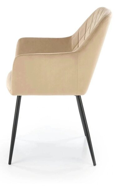 Scaun bej tapitat K558, bej/negru, stofa catifelata/metal, 59x60x86 cm