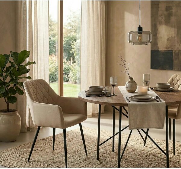 Scaun bej tapitat K558, bej/negru, stofa catifelata/metal, 59x60x86 cm
