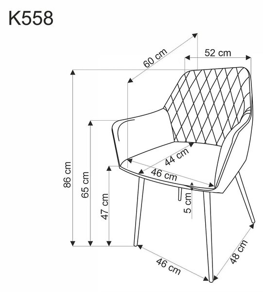 Scaun bej tapitat K558, bej/negru, stofa catifelata/metal, 59x60x86 cm