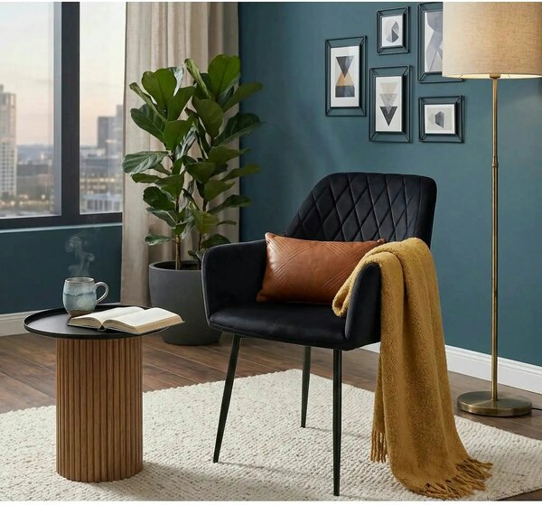 Scaun tapitat negru K558, stofa catifelata/metal, 59x60x86 cm