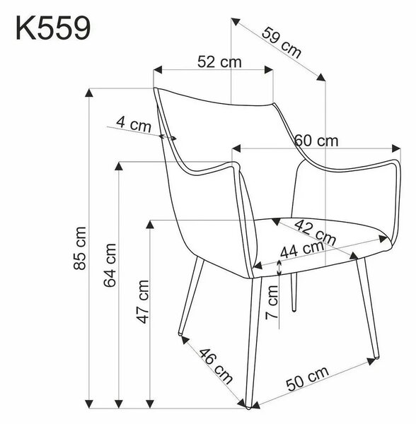 Scaun K559, gri/negru, stofa clasica/metal, 60x59x85 cm