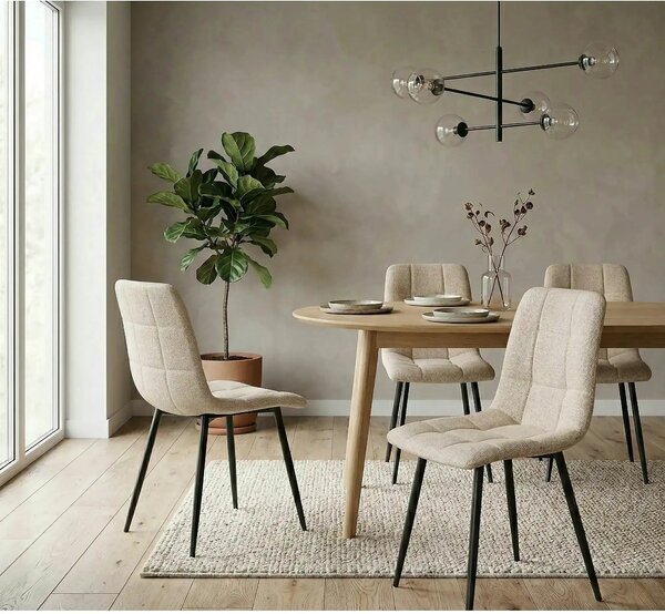 Scaun K560, bej/negru, stofa clasica/metal, 45x53x88 cm