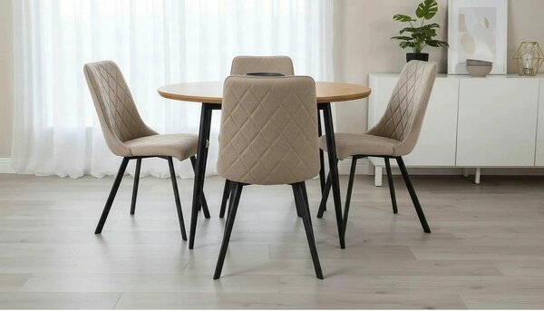 Scaun K561, bej/negru, stofa clasica/metal, 44x58x85 cm