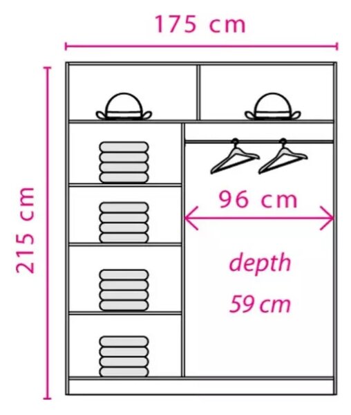 Dulap EFFECT, stejar columbia, PAL melaminat, cu 2 usi, 175x59x215 cm