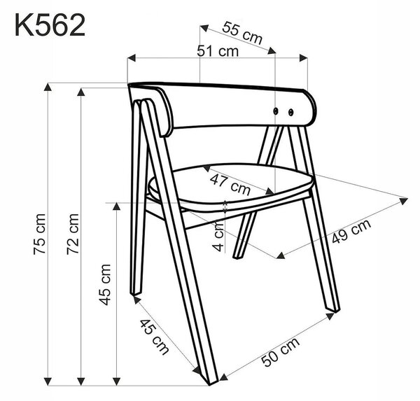 Scaun K562, bej deschis/nuc, stofa/lemn, 55x49x75 cm