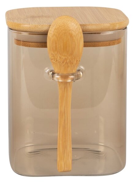 Borcan din sticlă cu capac și lingură din lemn PT LIVING Canister, înălțime 13 cm, maro