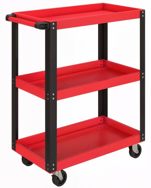 HOMCOM Cărucior Porta Unelte cu 3 Rafturi din Metal și PP, 70.5x35x82.5 cm, Roșu și Negru | Aosom Romania