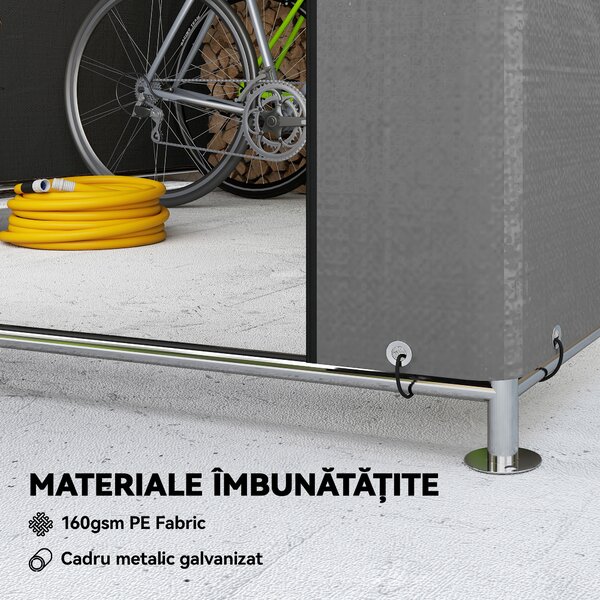 Outsunny 2x2.4 m Cort pentru Depozitare în Grădină, Cort Garaj cu Acoperire Impermeabilă, Ușă Rulabilă cu Fermoar, pentru Biciclete și Unelte, Metal Zincat, Gri Deschis | Aosom Romania