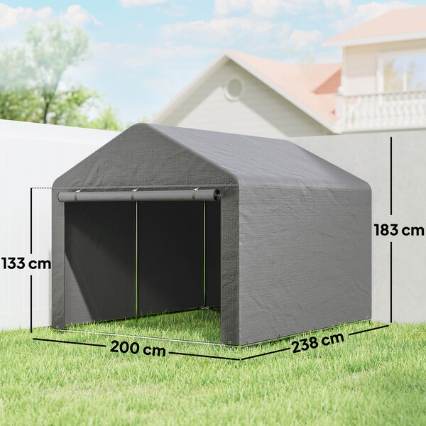 Outsunny 2x2.4 m Cort pentru Depozitare în Grădină, Cort Garaj cu Acoperire Impermeabilă, Ușă Rulabilă cu Fermoar, pentru Biciclete și Unelte, Metal Zincat, Gri Deschis | Aosom Romania