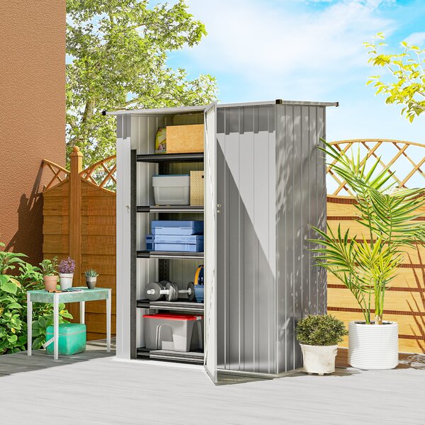 Outsunny Șopron de Grădină 1,07m² din Oțel Galvanizat, Depozit pentru Unelte cu Ușă Blocabilă și Acoperiș Înclinat, 142x86x189 cm, Argintiu | Aosom Romania