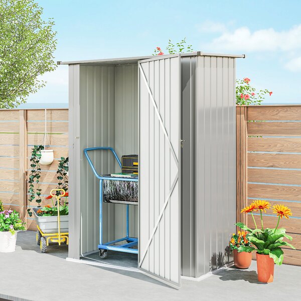 Outsunny Șopron de Grădină 1,07m² din Oțel Galvanizat, Depozit pentru Unelte cu Ușă Blocabilă și Acoperiș Înclinat, 142x86x189 cm, Argintiu | Aosom Romania