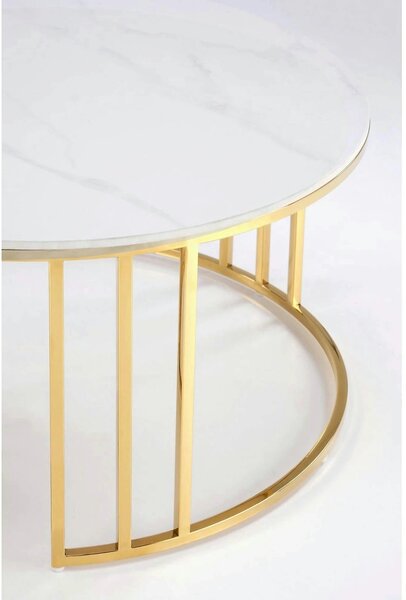 Set 2 masute MERCURY, alb cu efect de marmura/auriu, ceramica/metal