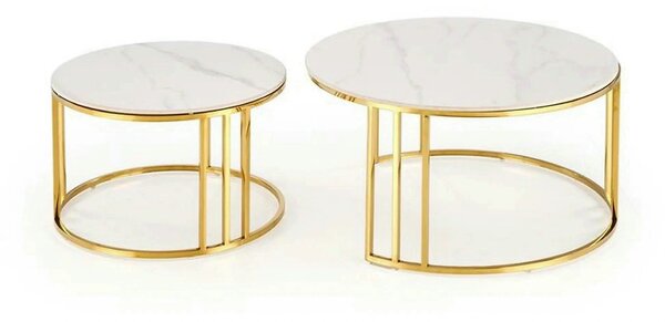 Set 2 masute MERCURY, alb cu efect de marmura/auriu, ceramica/metal