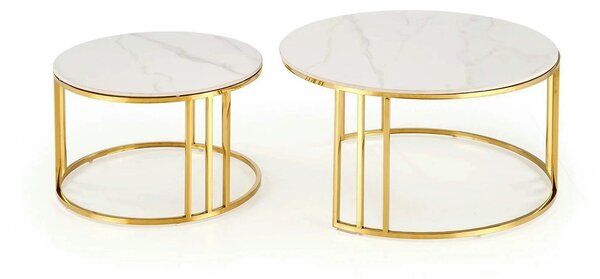 Set 2 masute MERCURY, alb cu efect de marmura/auriu, ceramica/metal