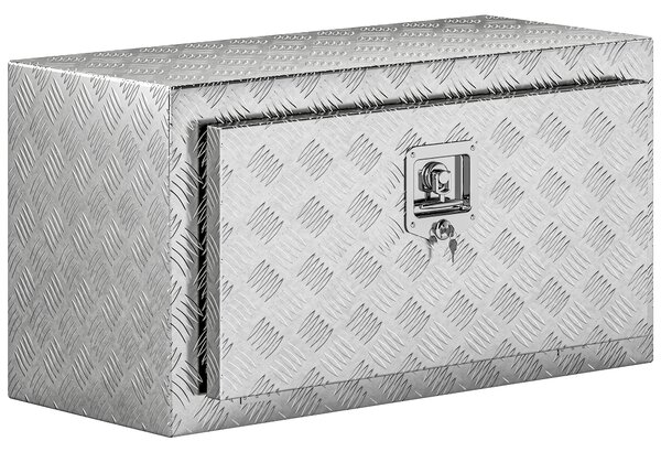 HOMCOM Cutie de Unelte din Aluminiu cu Încuietoare și 2 Chei, Cutie de Depozitare 96L, Rezistentă și Impermeabilă, pentru Pick-Up, Camper, Remorci, 76,2x35,5x40,6cm, Argintiu | Aosom Romania