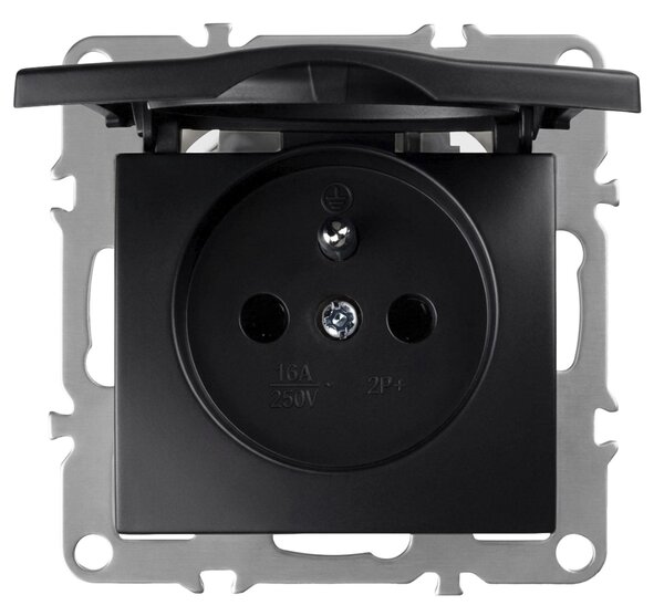 Priză simplă cu împământare și clapetă OSTE JNH005-G Black