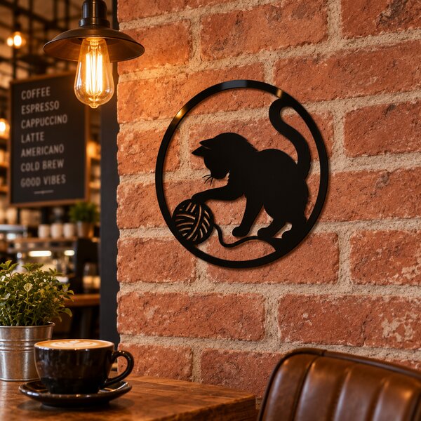 Decorațiune de perete Pisica Jucăușă – Plexiglas negru, Ø 24 cm | NOOT
