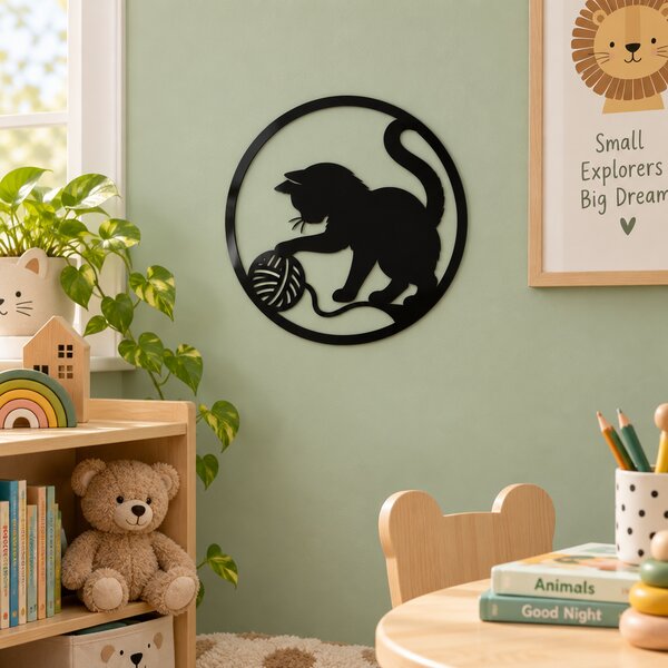 Decorațiune de perete Pisica Jucăușă – Plexiglas negru, Ø 24 cm | NOOT