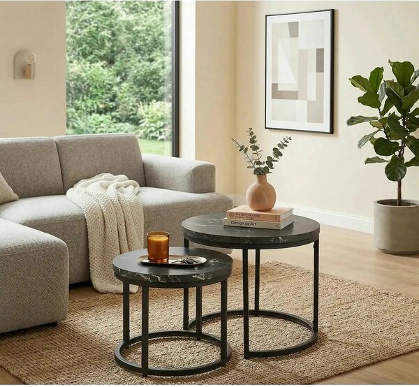Set 2 masute cafea OREO, negru cu efect de marmura