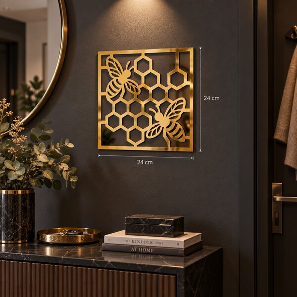 Decorațiune de perete Golden Honeycomb Art – Plexiglas oglindă auriu, 24 × 24 cm | NOOT