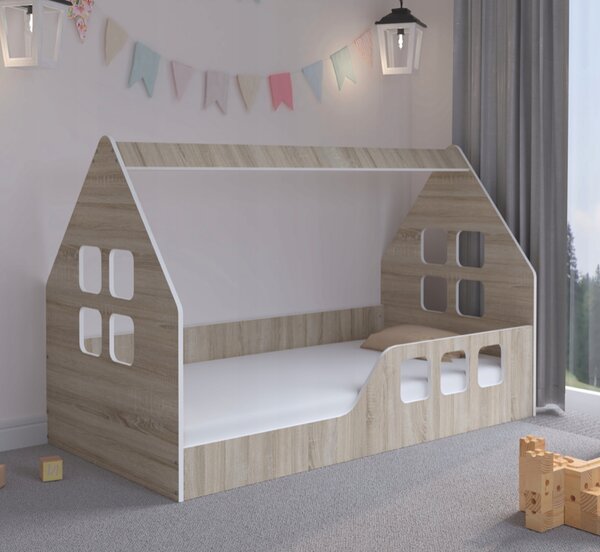 Pat pentru copii Montessori casa 160 x 80 cm în stejar sonoma dreapta