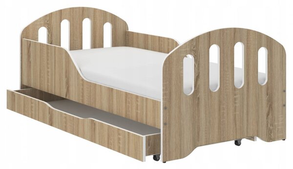 Pat pentru copii SMILE cu sertar 160 x 80 cm în stejar decor sonoma