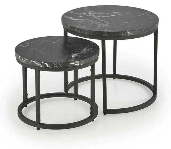 Set 2 masute cafea OREO, negru cu efect de marmura