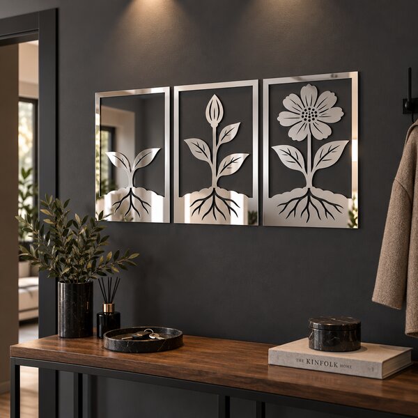 Floral Evolution – Set 3 decorațiuni de perete din plexiglas oglindă argintiu | NOOT