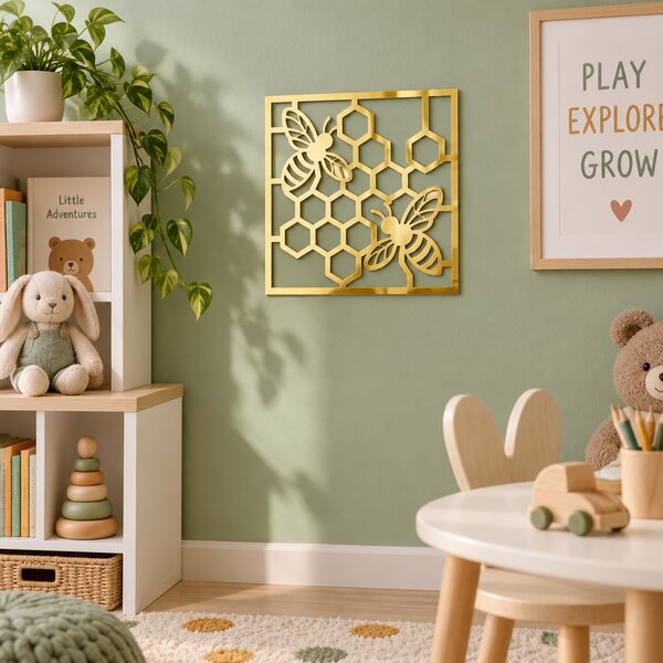 Decorațiune de perete Golden Honeycomb Art – Plexiglas oglindă auriu, 24 × 24 cm | NOOT