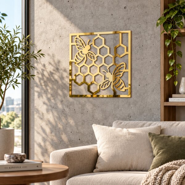 Decorațiune de perete Golden Honeycomb Art – Plexiglas oglindă auriu, 24 × 24 cm | NOOT
