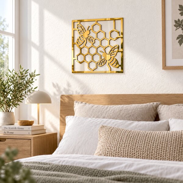 Decorațiune de perete Golden Honeycomb Art – Plexiglas oglindă auriu, 24 × 24 cm | NOOT
