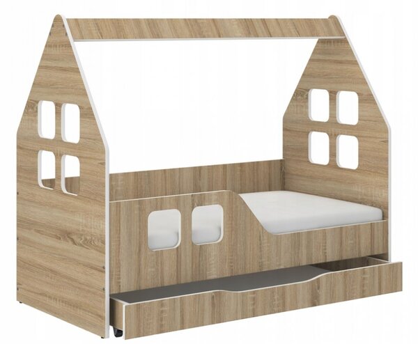 Pat pentru copii cu sertar 140 x 70 cm în stejar sonoma stânga