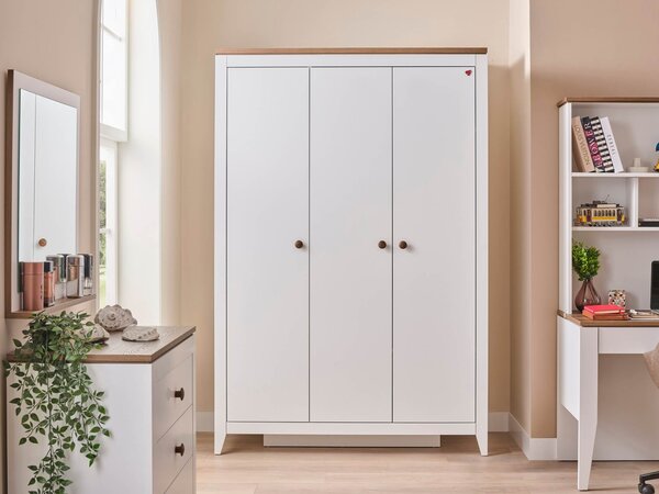 Dulap modern alb pentru copii, 3 usi, 138x58x207 cm, colectia Lucia