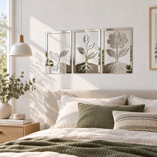 Floral Evolution – Set 3 decorațiuni de perete din plexiglas oglindă argintiu | NOOT
