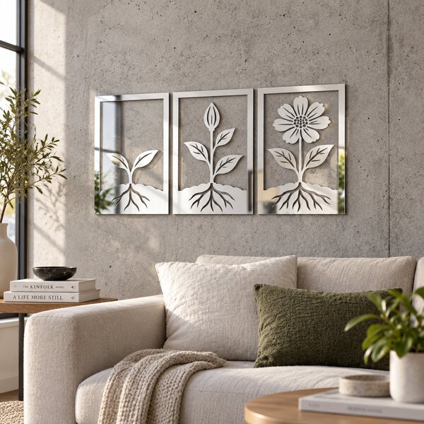 Floral Evolution – Set 3 decorațiuni de perete din plexiglas oglindă argintiu | NOOT