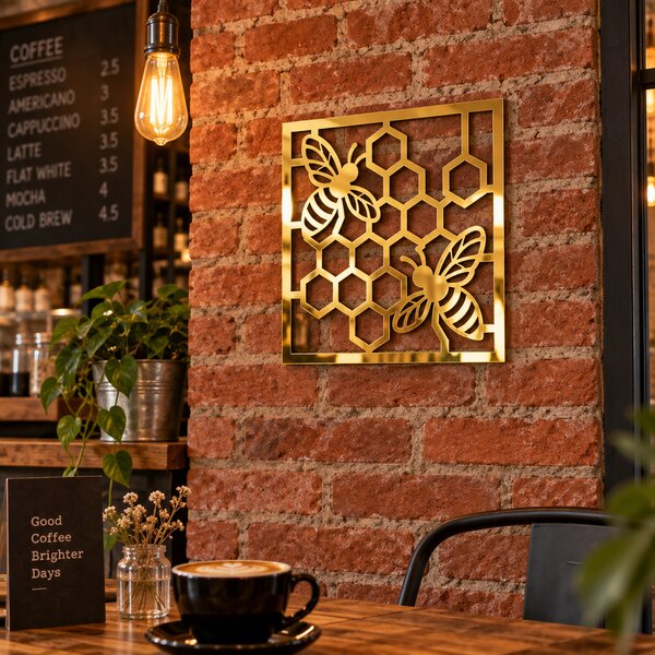 Decorațiune de perete Golden Honeycomb Art – Plexiglas oglindă auriu, 24 × 24 cm | NOOT